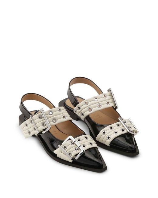 Ganni Black And Slingback Ballerina Flats With Buckles