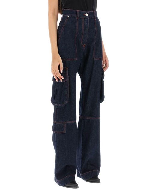 MSGM Blue Cargo Jeans With Flared Cut