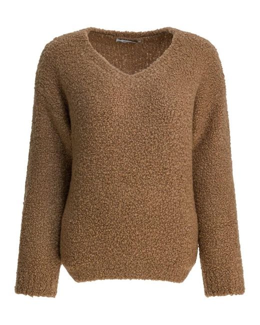 Max Mara Brown Camel And Silk V-Neck Sweater