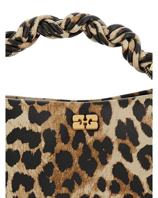 Ganni Metallic 'Bou' Small Crossbody Bag With Logo Plaque On The Front And All-Over Leopard Motif