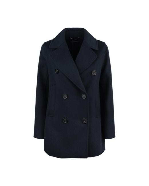 Max Mara Blue Double-Breasted Wool Caban