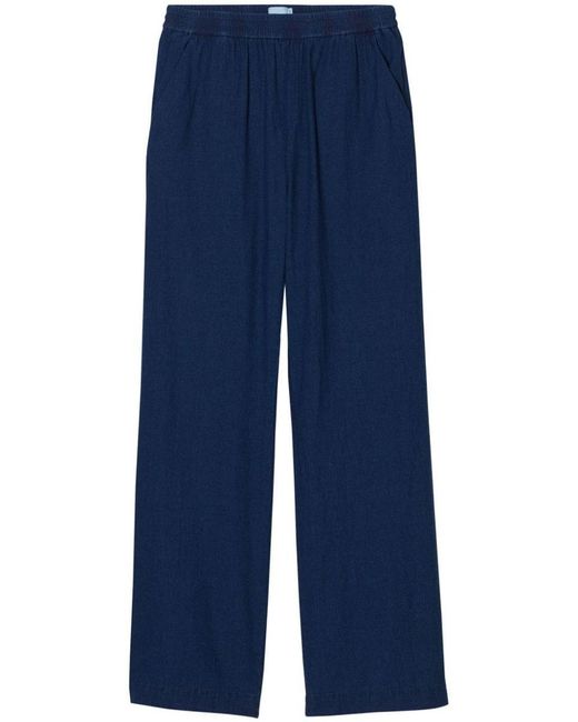 Closed Blue Linen And Cotton Blend Wide Leg Trousers