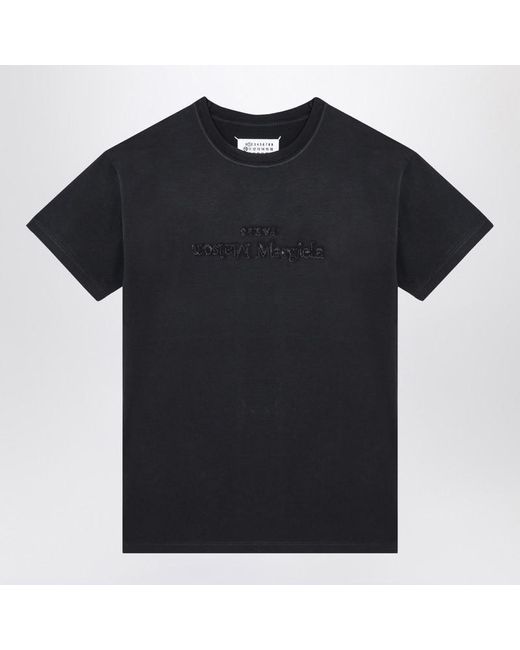 Maison Margiela Black Washed-Out Cotton T-Shirt With Reverse Logo