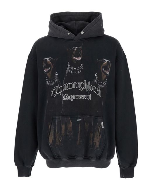 Represent Blue Hoodie With Fixed Hood And Maxi Print On The Front for men