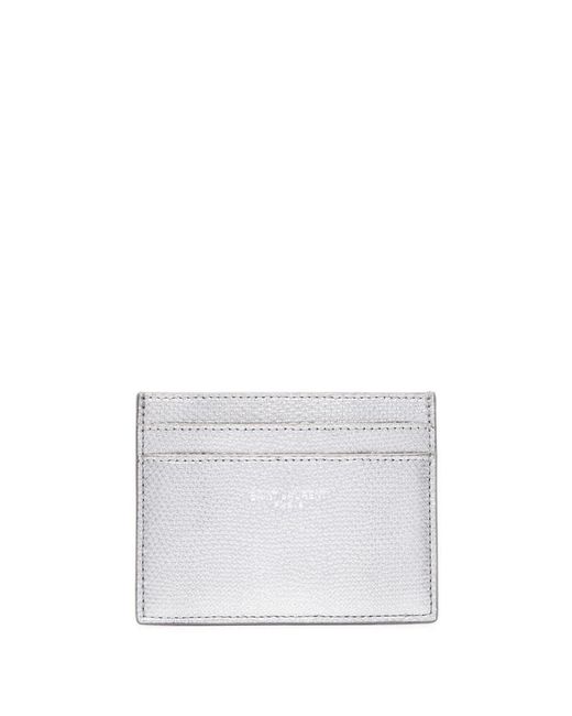 Saint Laurent White Metallic Embossed-Logo Cardholder for men