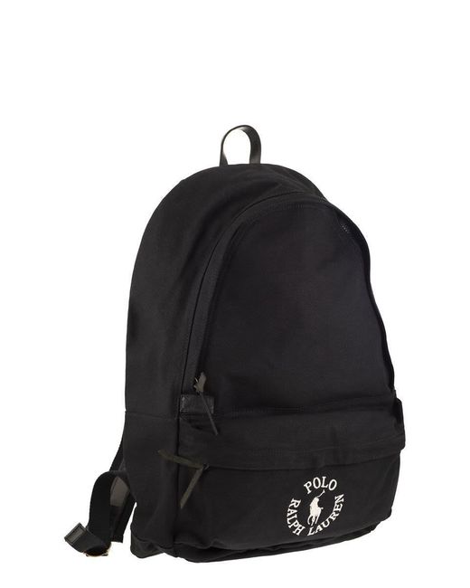 Polo Ralph Lauren Black Canvas Backpack With Embroidered Logo for men
