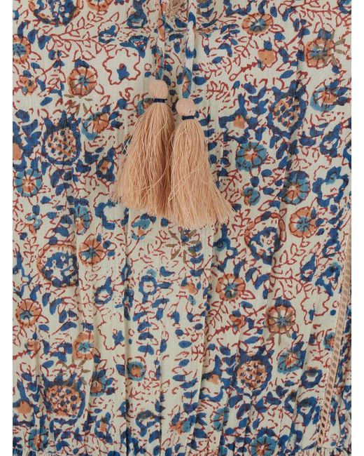 M.A.B.E Gray 'cass' Blue Dress With V Neck And All-over Floral Print In Cotton Woman