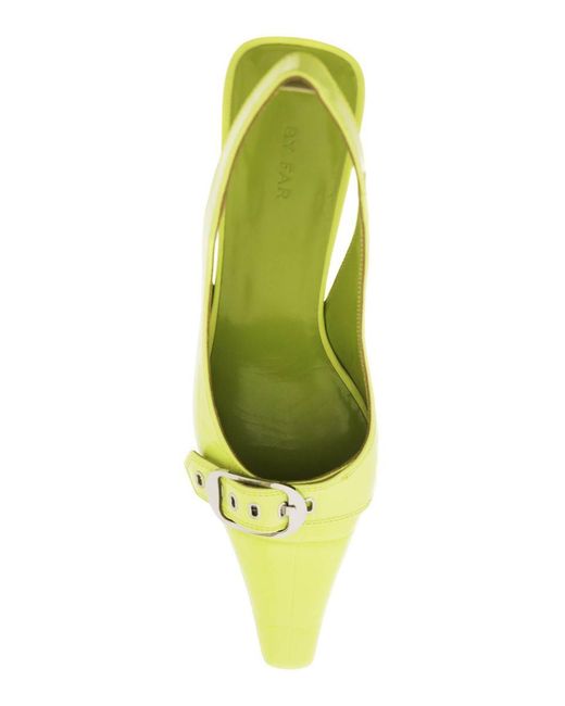 By Far Yellow Croco-Embossed Slingback Pumps