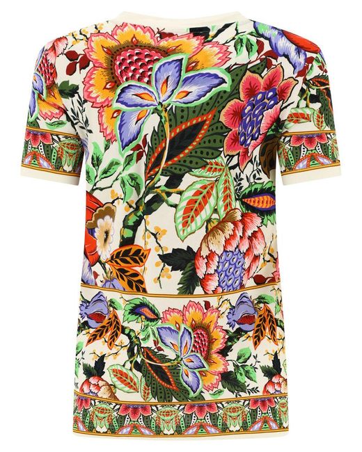Etro White T-Shirt With Bouquet-Print