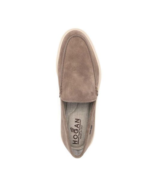 Hogan Brown H633 Millerighe Loafer Shoes for men