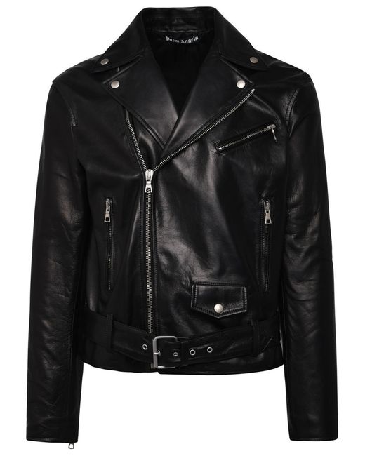 Palm Angels Black Leather Jacket for men