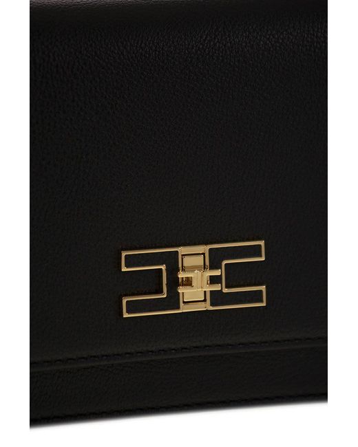 Elisabetta Franchi Black Small Shoulder Strap With Logo Plaque