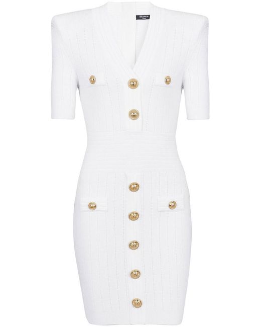 Balmain White Dress With Decorative Buttons