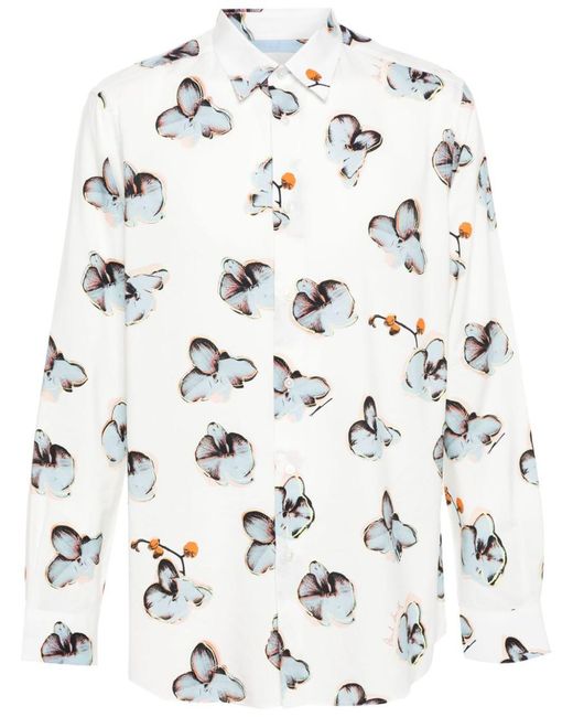 Paul Smith White Orchid-Print Shirt for men