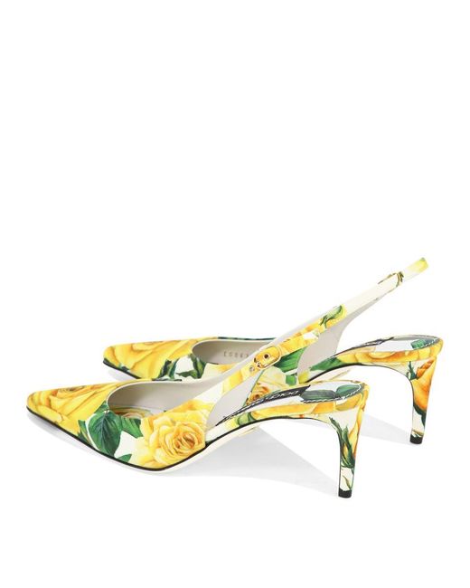 Dolce & Gabbana Yellow Slingbacks With Floral Print