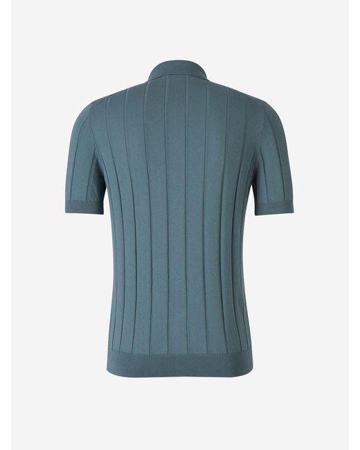 Gran Sasso Blue Ribbed Open Polo for men