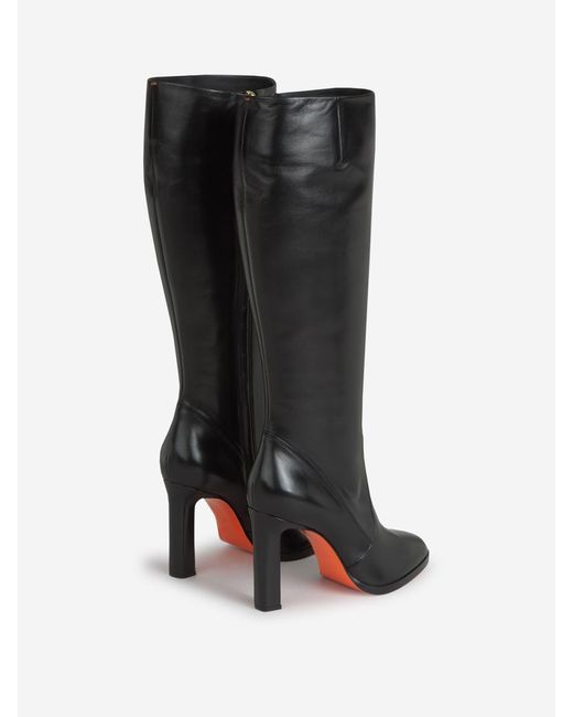Santoni Black High Leather Boots