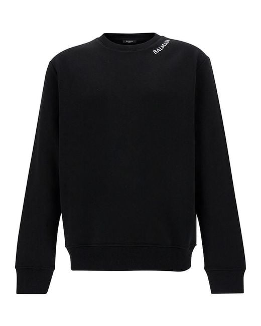 Balmain Black Crewneck Sweatshirt With Contrasting Logo Lettering In Cotton Man for men