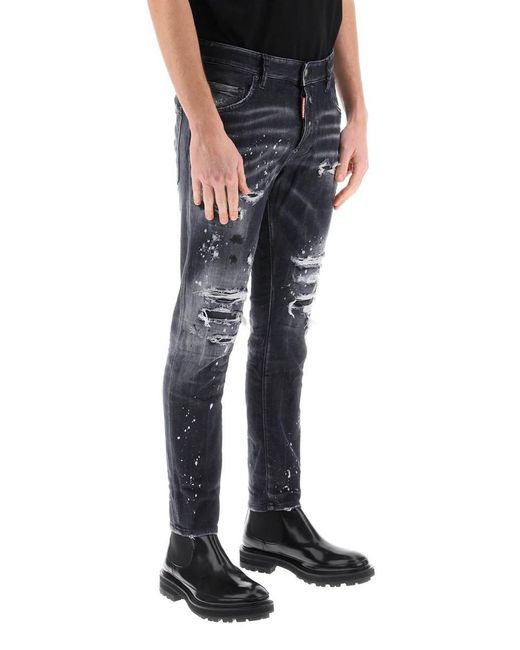 DSquared² Blue Skater Jeans In Black Diamond&studs Wash for men