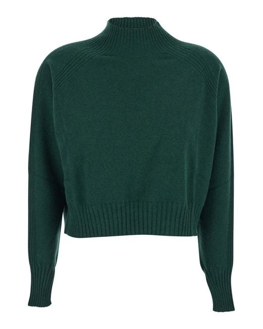 Twinset Green Turtleneck Sweater With Crop Design