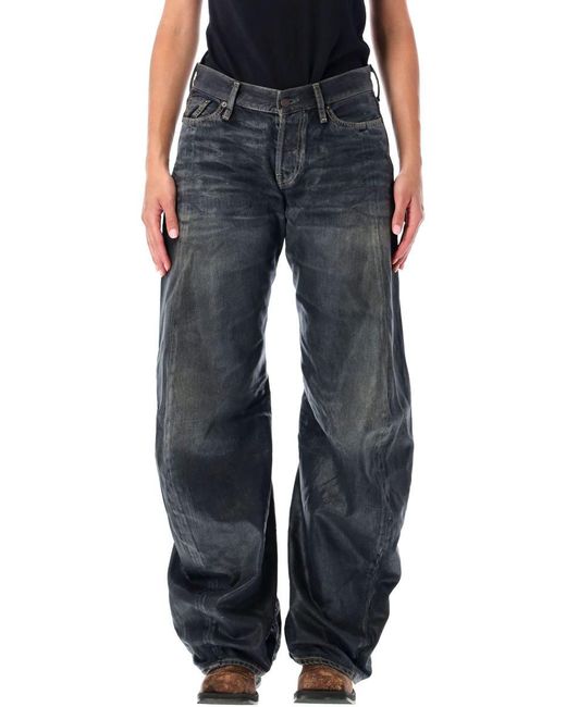 Acne Blue Black Coated Loose Jeans 2006f