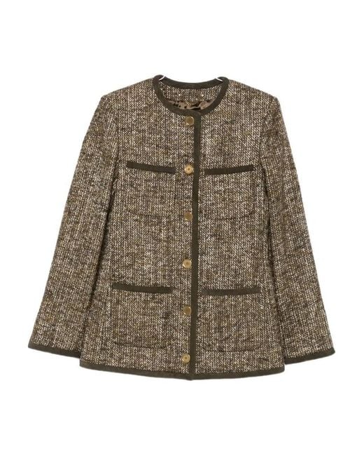 Golden Goose Deluxe Brand Green "Journey W's" Long Boxy Jacket W Patch Pockets And Leather Details