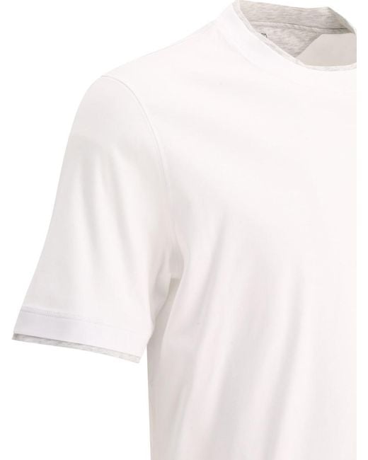Brunello Cucinelli White "Faux Layering" T-Shirt for men