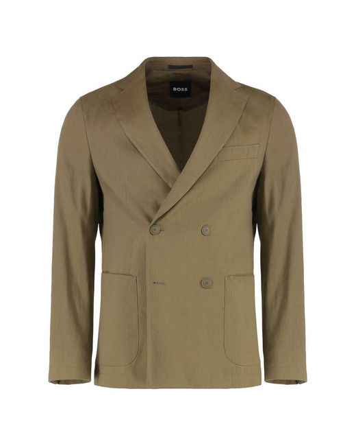 Boss Green Double-Breasted Linen Blend Jacket for men