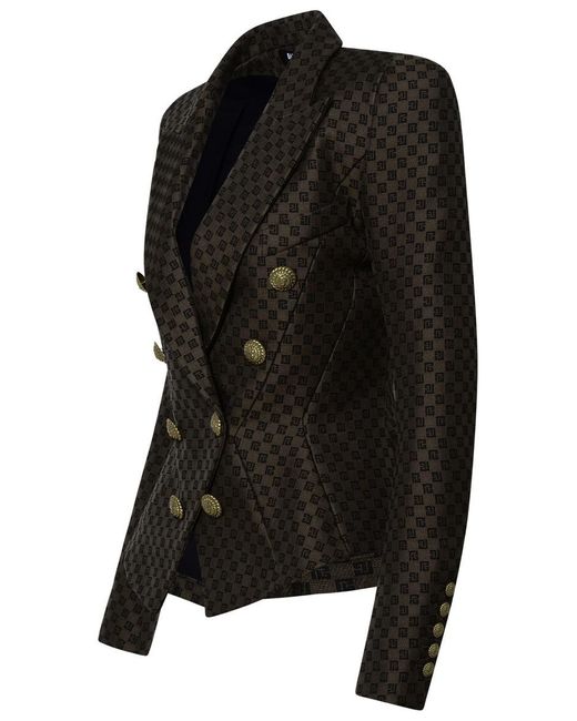 Balmain Black Blazer In Brown Cotton Blend