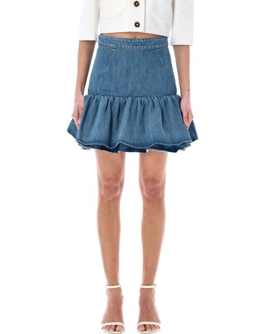Patou Blue Ruffle Mini Skirt