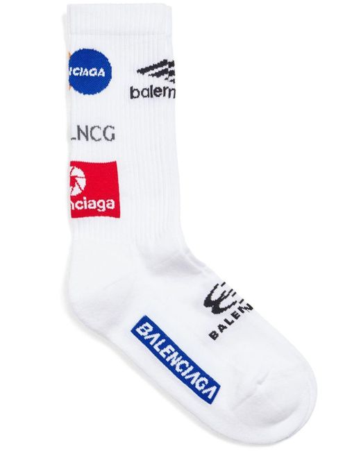 Balenciaga White Top League Logo-print Socks for men