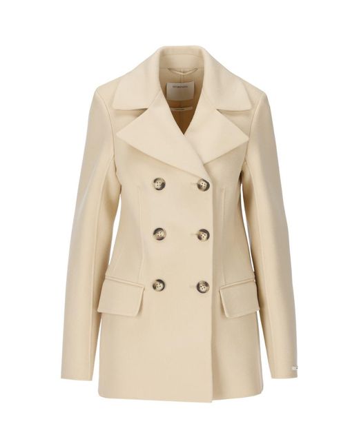 Sportmax Natural Double-breasted Long-sleeved Coat