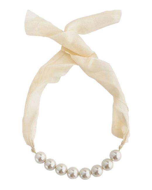 Forte Forte White Necklace With Ribbon Closure And Faux-Peal Embellishments