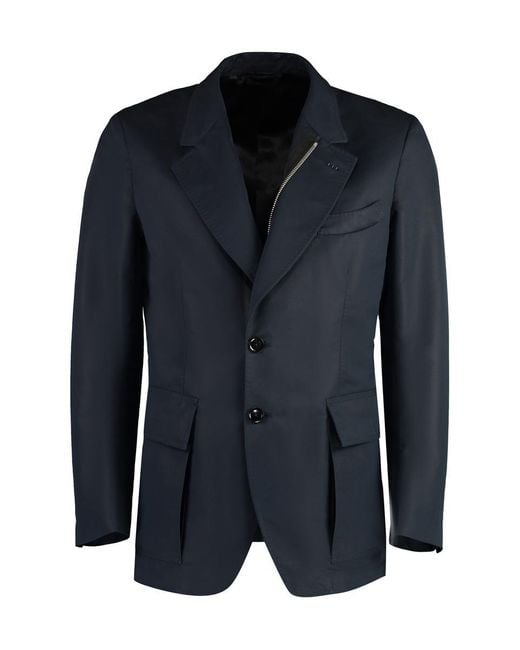 Tom Ford Blue Cotton Blend Single-breast Jacket for men