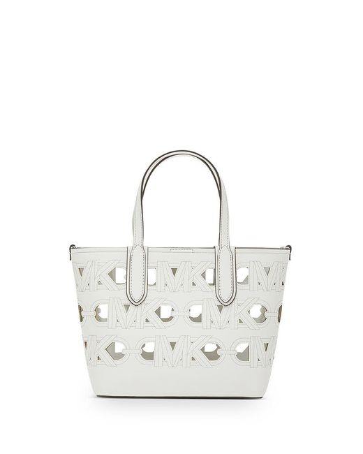 Michael Kors White Eliza Cut-Out Synthetic Leather Tote Bag
