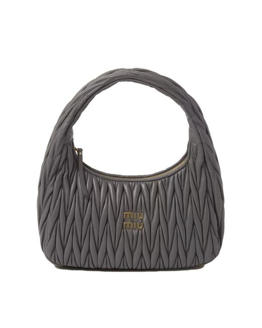 Miu Miu Gray Wander Matelassé Nappa Leather Hobo Bag