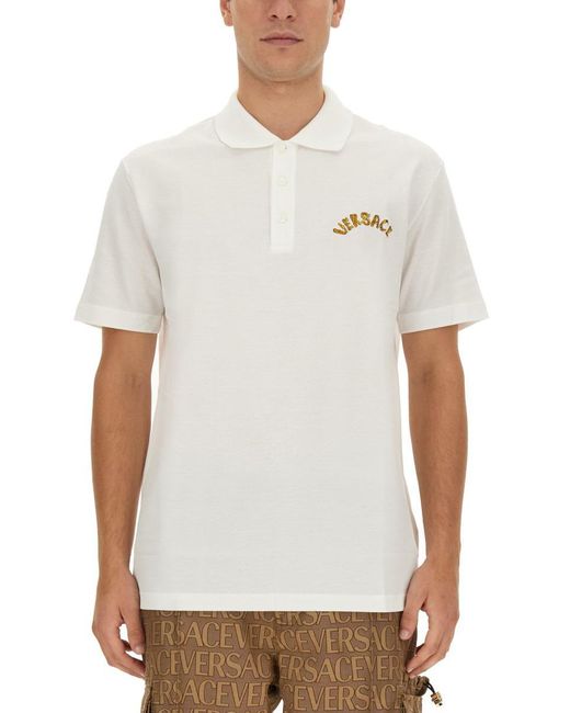 Versace White Polo With Logo Embroidery for men