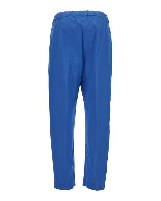 Semicouture Blue Crop Cut Pants In Cotton Blend Woman