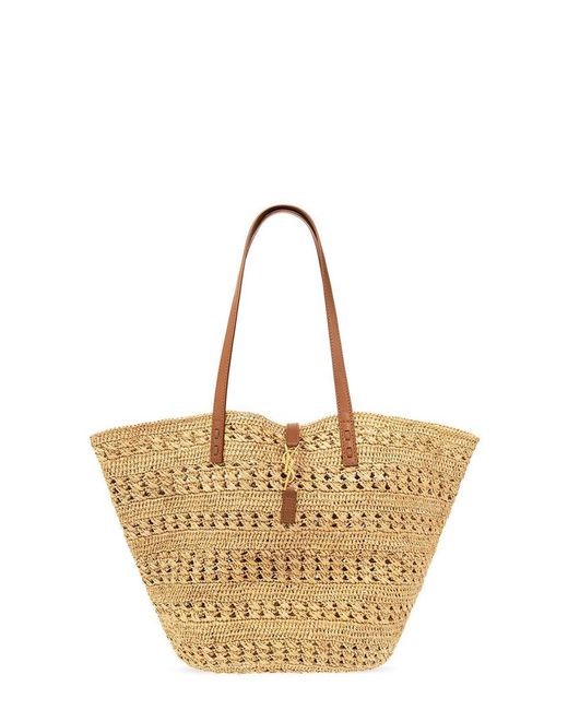 Saint Laurent Natural Panier Small Raffia & Leather Tote