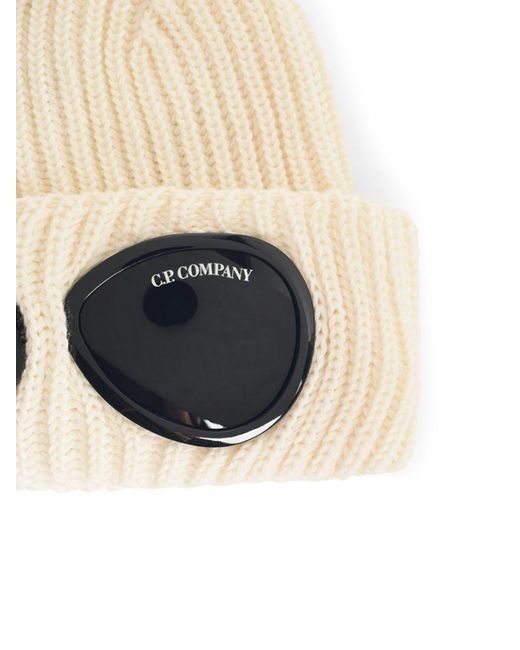 C P Company White Cream Merino Wool Beanie for men