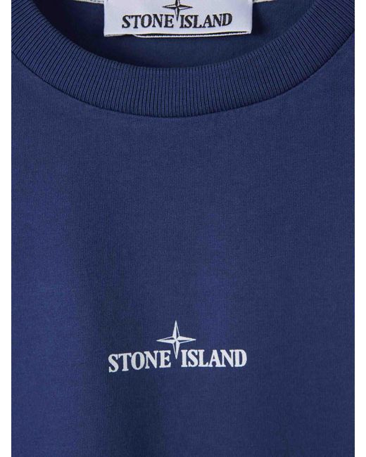 Stone Island Blue Combed Cotton T-Shirt for men