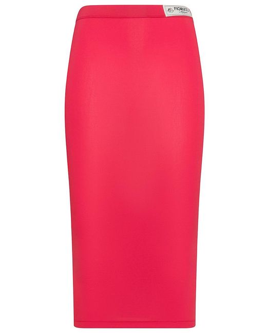 Fiorucci Pink High-Waisted Elasticized Slim Fit Midi Skirt