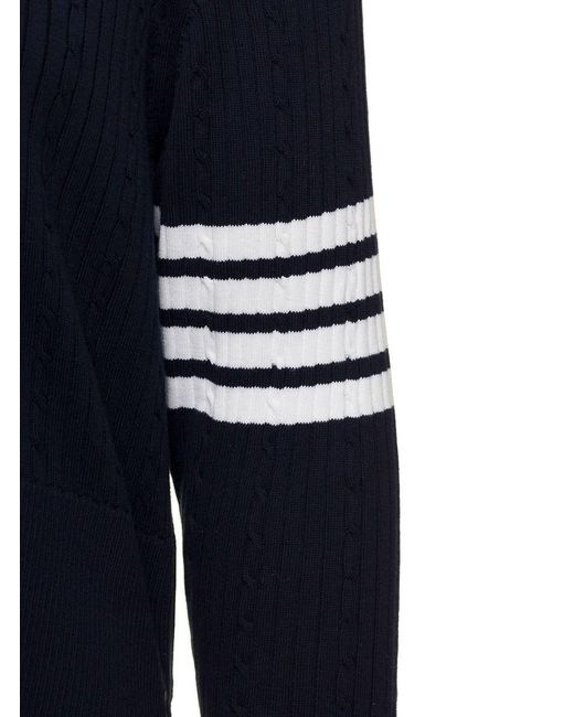 Thom Browne Blue Cable-Knit Jumper With Signature 4 Bar Detailing for men