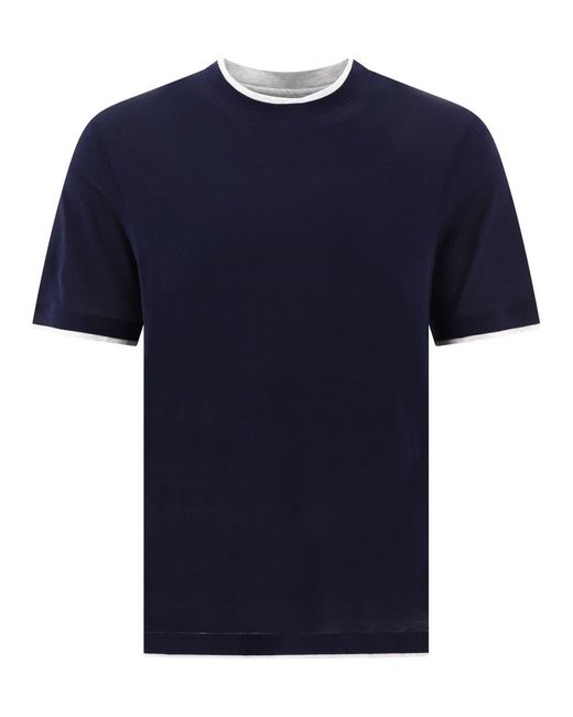 Brunello Cucinelli Blue "Faux Layering" T-Shirt for men