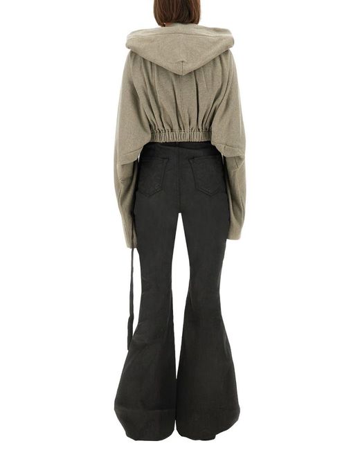 Rick Owens Gray Cropped Hooded Tunic Sweatshirt