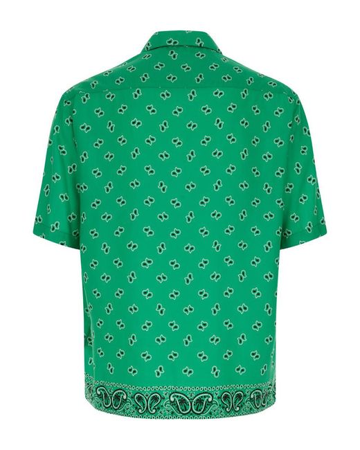 Palm Angels Green Bowling Shirt With Paisley Print for men