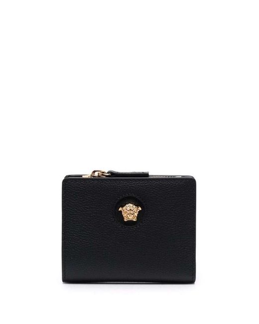 Versace Black Wallet With Medusa Patch And Snap Button