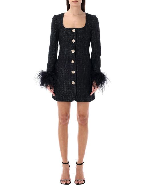 Self-Portrait Black Boucle Feather Mini Dress
