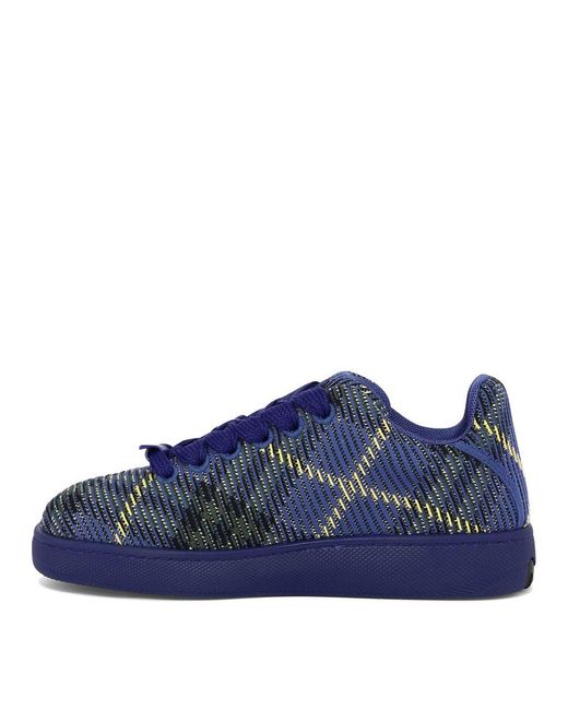 Burberry Blue Checked Knitted Sneakers for men