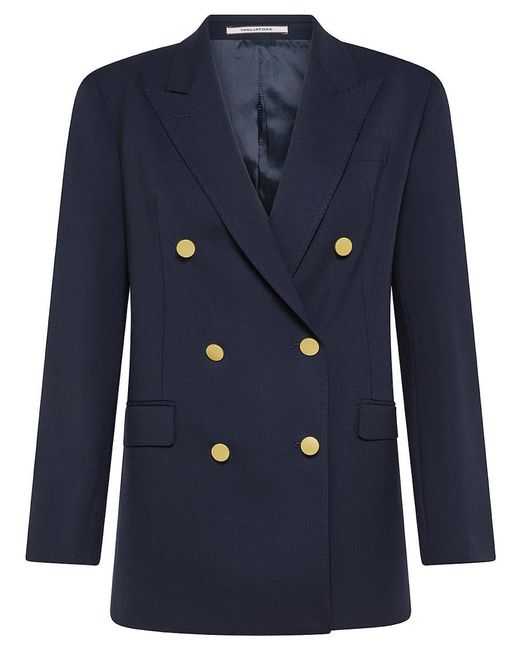 Tagliatore Blue Double-Breasted Wool Blend Versine Blazer With Pockets
